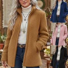 Дамско ежедневно вълнено яке с цип и поларена подплата