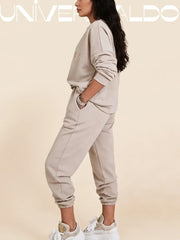 Нов дамски ежедневен костюм, топ с щампа, съчетан с широки панталони