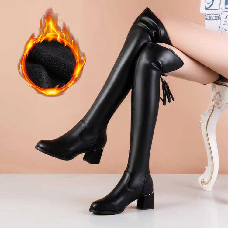 💥50% отстъпка💥 Кожени ботуши с висок ток до коляното
