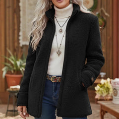 Дамско ежедневно вълнено яке с цип и поларена подплата