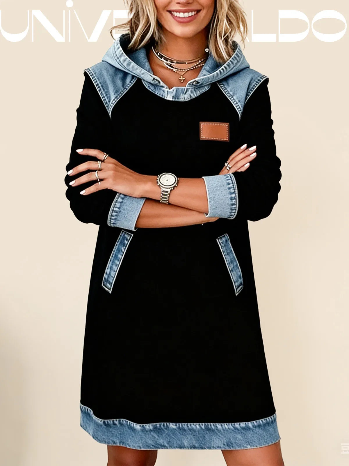 🌷🌞Ново зимно поступление: Стилна дънкова рокля с качулка, изработена от пачуърк.