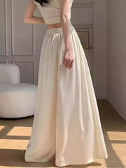 Плисиран Широк Панталон с Висока Талия от Ледена Коприна и Шифон