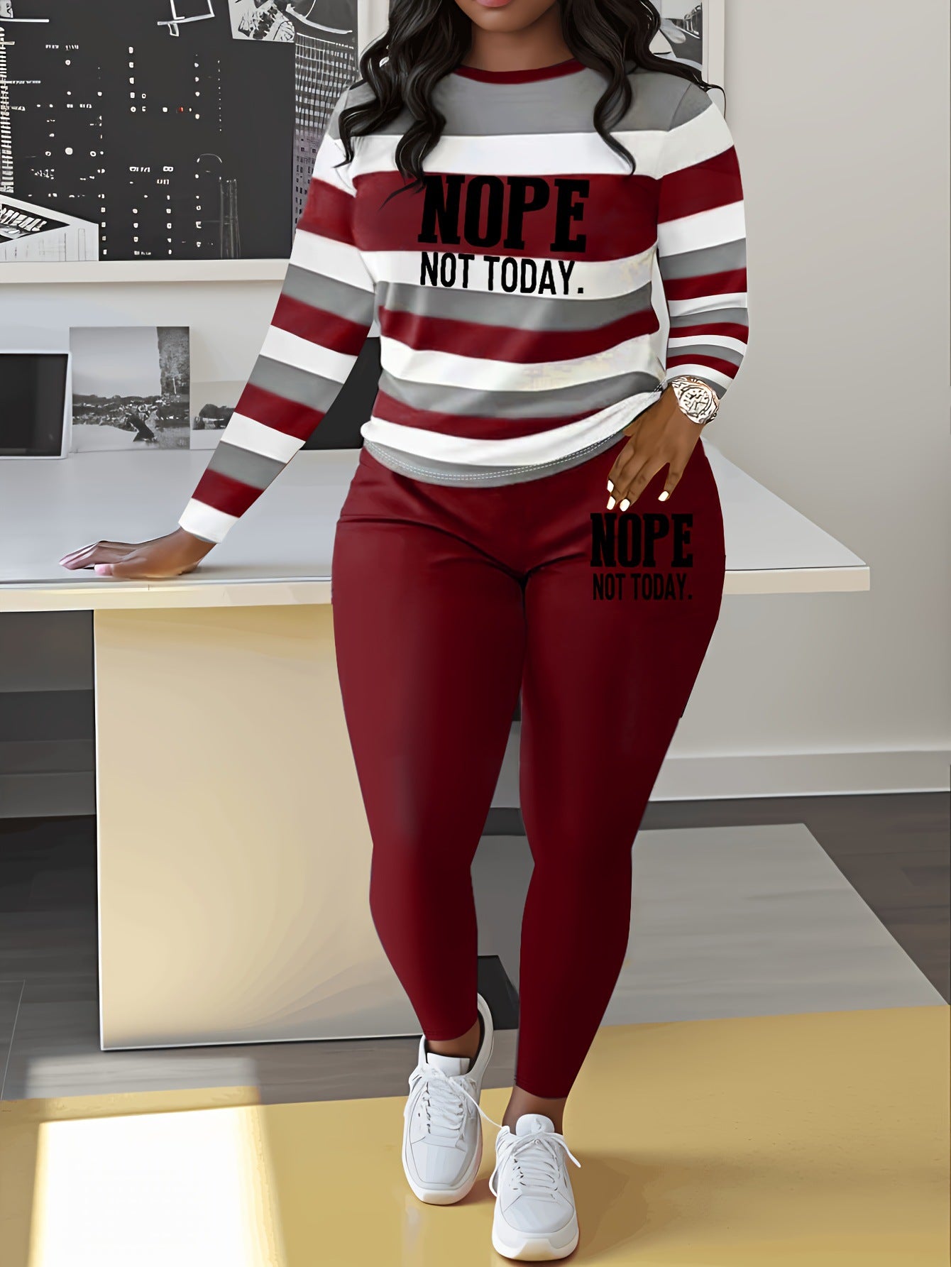 🌈😍 Небрежен раиран костюм в хип-хоп стил (блуза с дълъг ръкав + панталон)