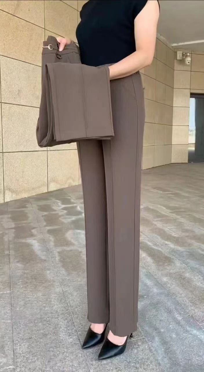💟【49% ОТСТЪПКА】【M-4XL】Нови висококачествени прави панталони, ежедневни летни връхни панталони, семпли тесни панталони с висока талия
