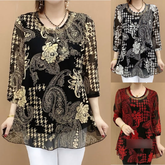 【горещи продажби】【XL-6XL】Нова лятна риза 2026, еластична, свободна кройка, покрива корема, горна част