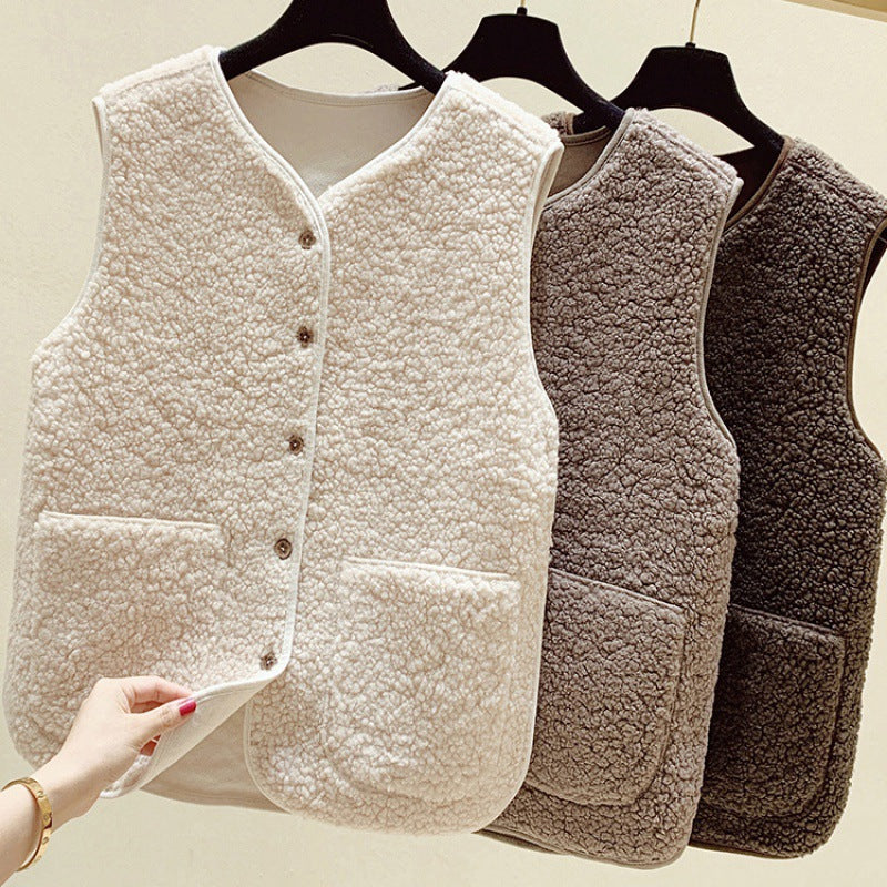【🔥50% OFF】【40-90kg】🐏Дамски агнешки поларен елек