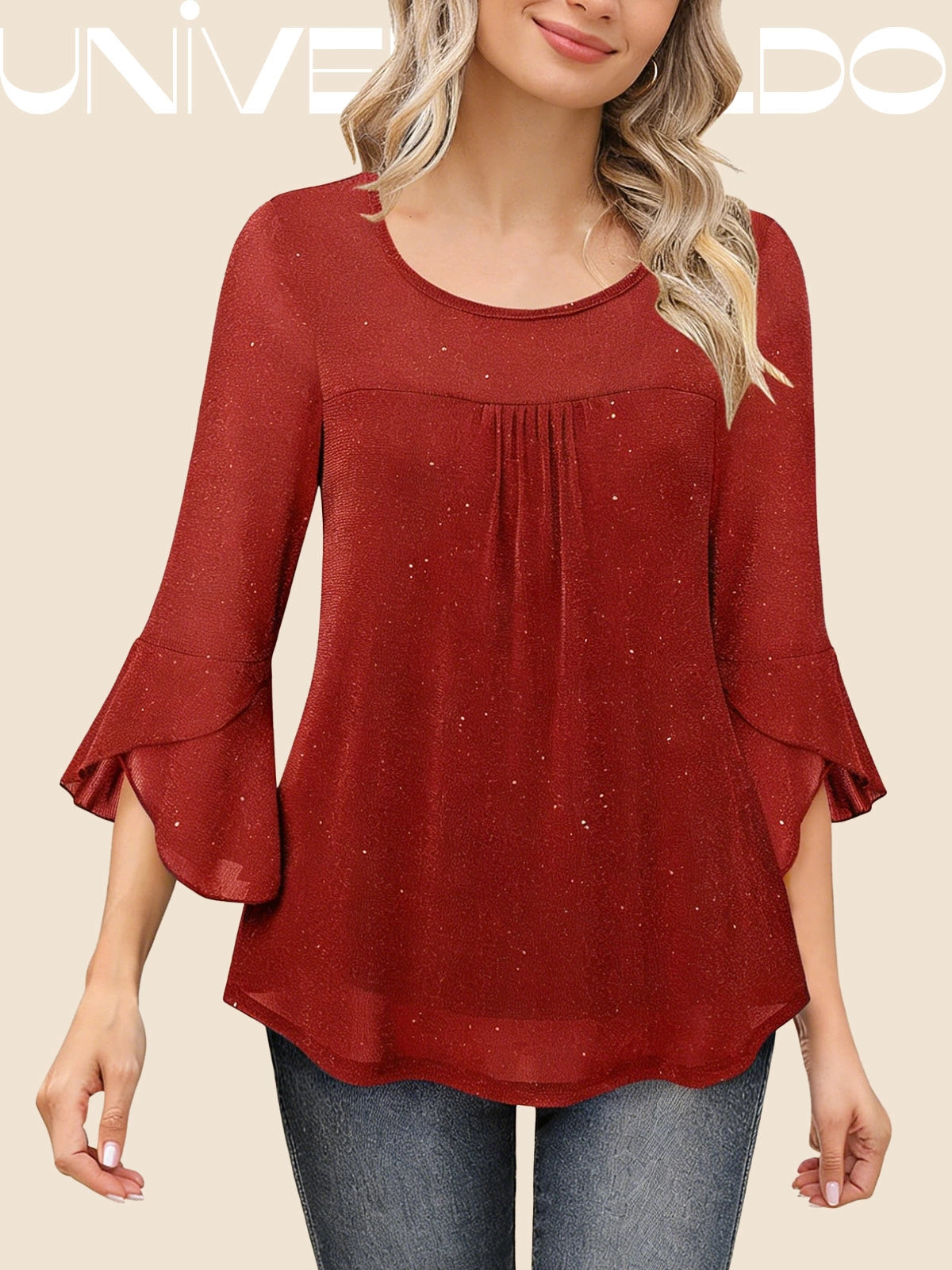 Дамски Пуловер с Ламарина, Един Цвят и Дълъг Ръкав