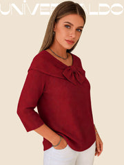 Плетена Блуза с Панделка в Един Цвят