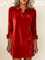 Вълнена Рокля с V-Яка и Дълъг Ръкав за Вечерни Поводи