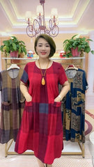 👗❤️【50-100 кг】2025 Карирана пътна рокля, модна ежедневна удобна рокля за майка