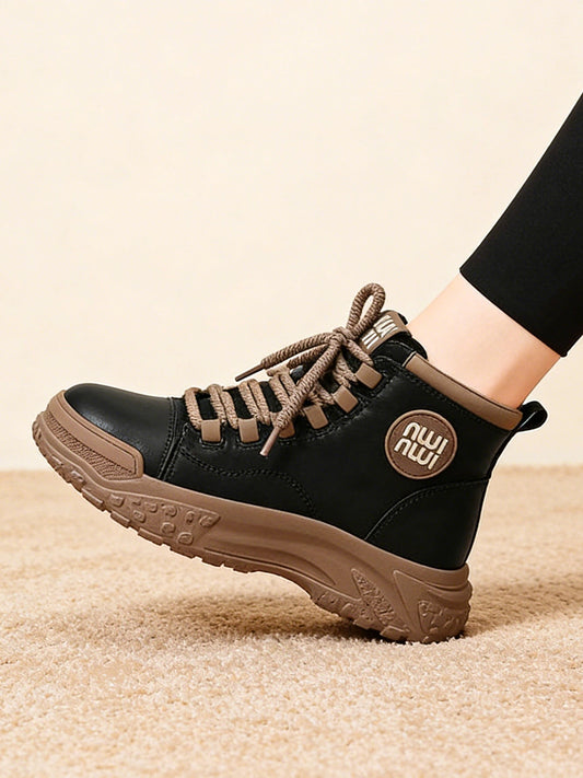 Високи Спортни Обувки с Мека Кожа, Дебела Подметка и Подплата