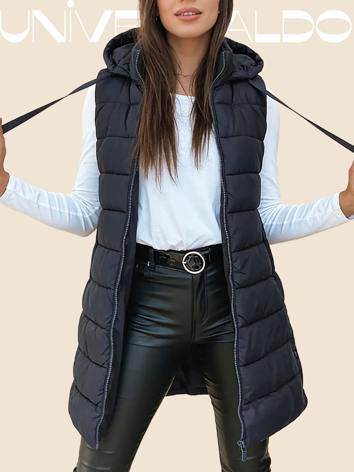 Удължена Памучна Външна Жилетка с Качулка и Молния