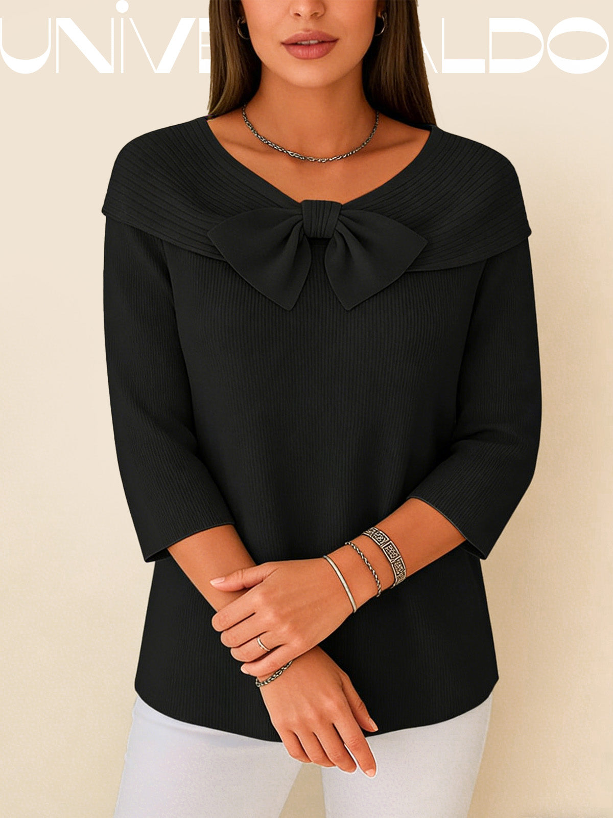 Плетена Блуза с Панделка в Един Цвят