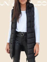 Удължена Памучна Външна Жилетка с Качулка и Молния