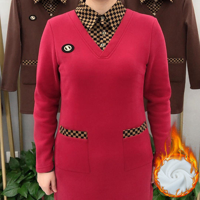 Есенно-зимна дамска яка с дълъг ръкав с дебело каре