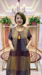 👗❤️【50-100 кг】2025 Карирана пътна рокля, модна ежедневна удобна рокля за майка