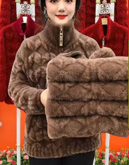 🔥🔥【50% ОТСТЪПКА】Изкуствена кожа от норка за хора на средна възраст и възрастни, дебело есенно-зимно палто