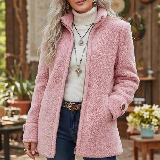 Дамско ежедневно вълнено яке с цип и поларена подплата