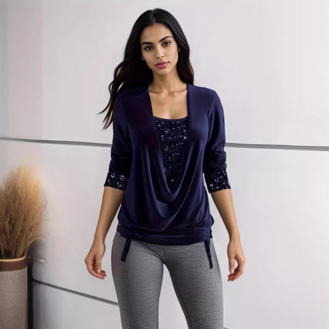 🥰❄️【S-5XL】Нов дамски блуза с дълги ръкави и пайети, голям размер