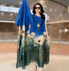 🎉✨🎀【50% ОТСТЪПКА】【M-5XL】Рокля с щампа със средна дължина, комплект от две части