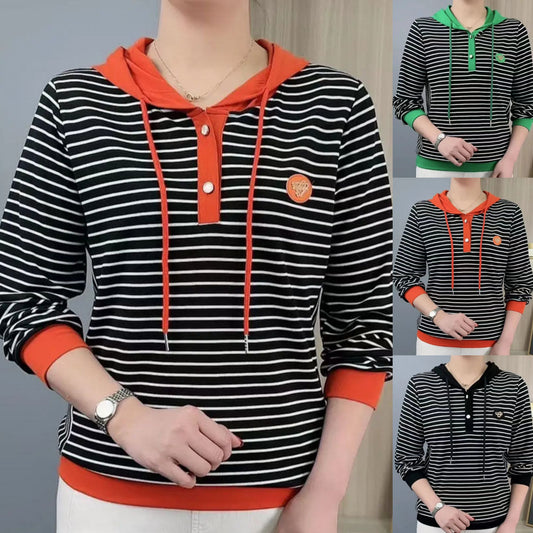 【M-5XL】Новото есенно-зимно модно раирано суичър с дълъг ръкав