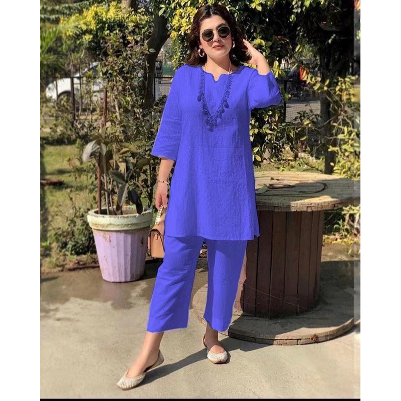 【Директно от фабрика】Дамски ежедневен костюм от памук и лен в етнически стил