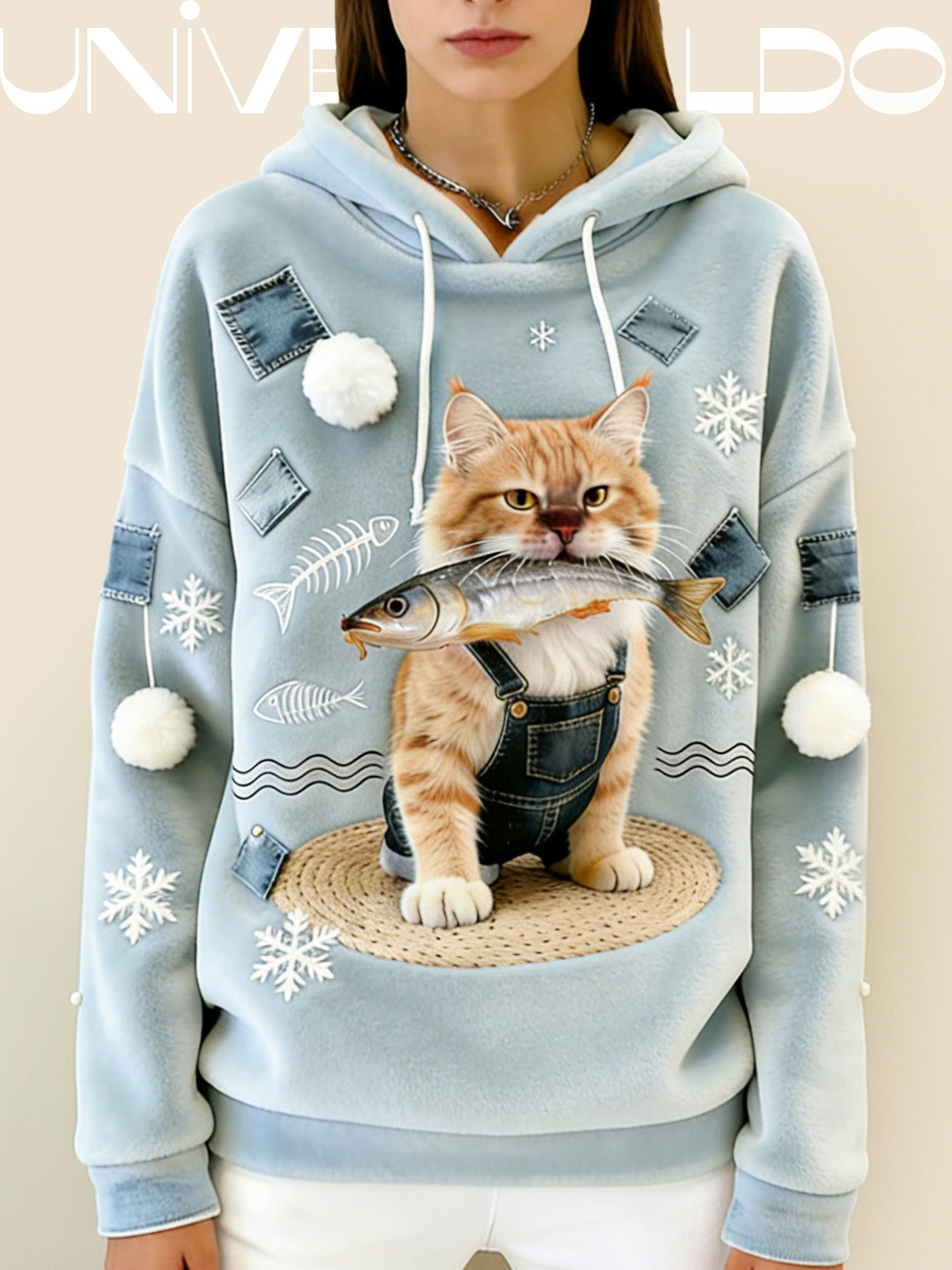 Суитшърт от Фланел с Качулка и Анимационен Принт на Кравка