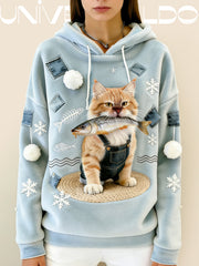 Суитшърт от Фланел с Качулка и Анимационен Принт на Кравка