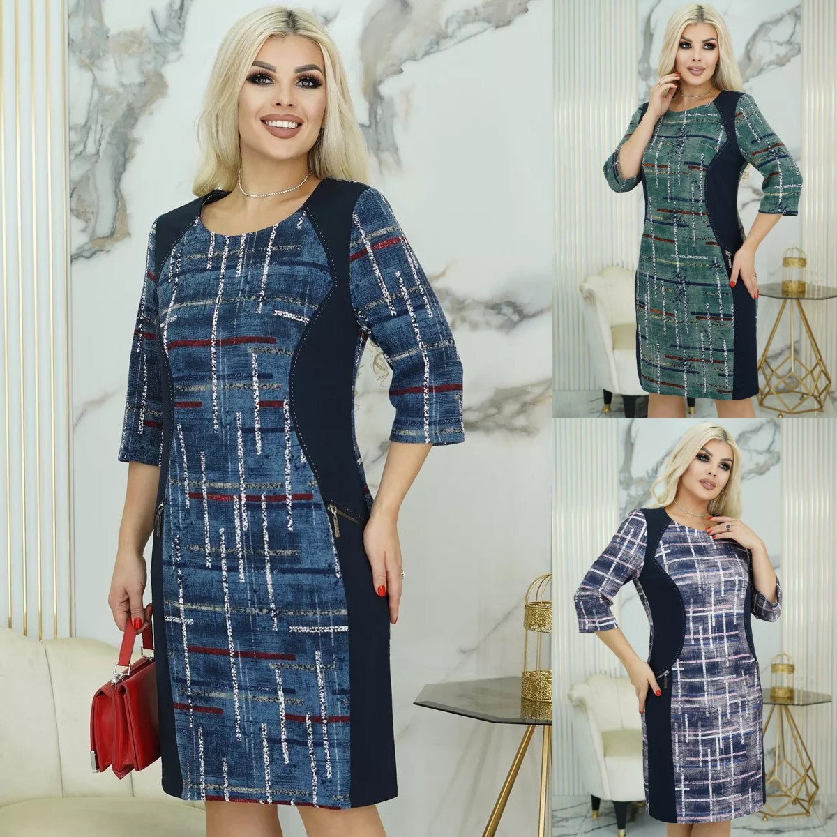 👗✨️【S-5XL】Топла есенно-зимна карирана рокля с големи размери