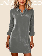 Вълнена Рокля с V-Яка и Дълъг Ръкав за Вечерни Поводи