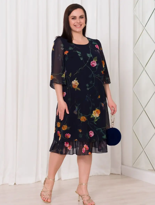【S-5XL】❤️🔥Двуцветна прозрачна флорална рокля