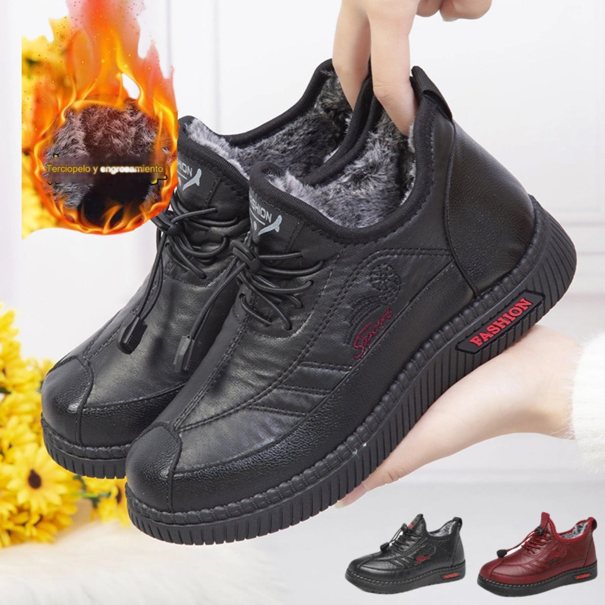 🔥Нови дамски зимни меки кожени ботуши, изработени от неплъзгаща се, топла и мека кожа и велур.