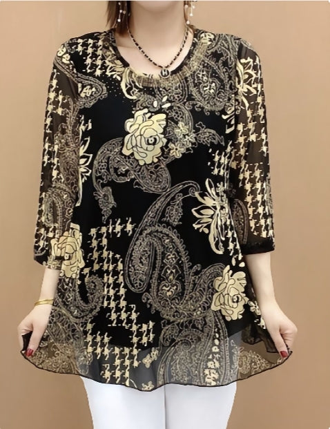 【горещи продажби】【XL-6XL】Нова лятна риза 2026, еластична, свободна кройка, покрива корема, горна част