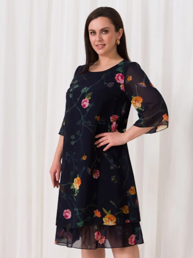 【S-5XL】❤️🔥Двуцветна прозрачна флорална рокля