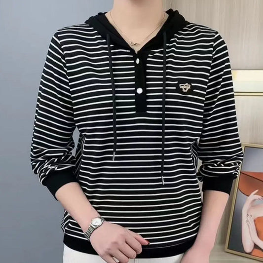 【M-5XL】Новото есенно-зимно модно раирано суичър с дълъг ръкав