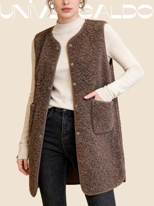 Есен/Зима Дълъг Кожен Елек С Мека Подплата, Широк, Дамски