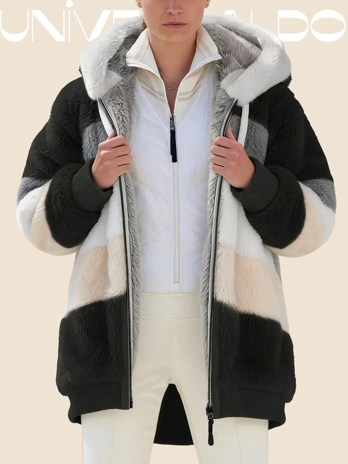 【S-5XL】Широко плюшено яке с качулка и джобове с цип