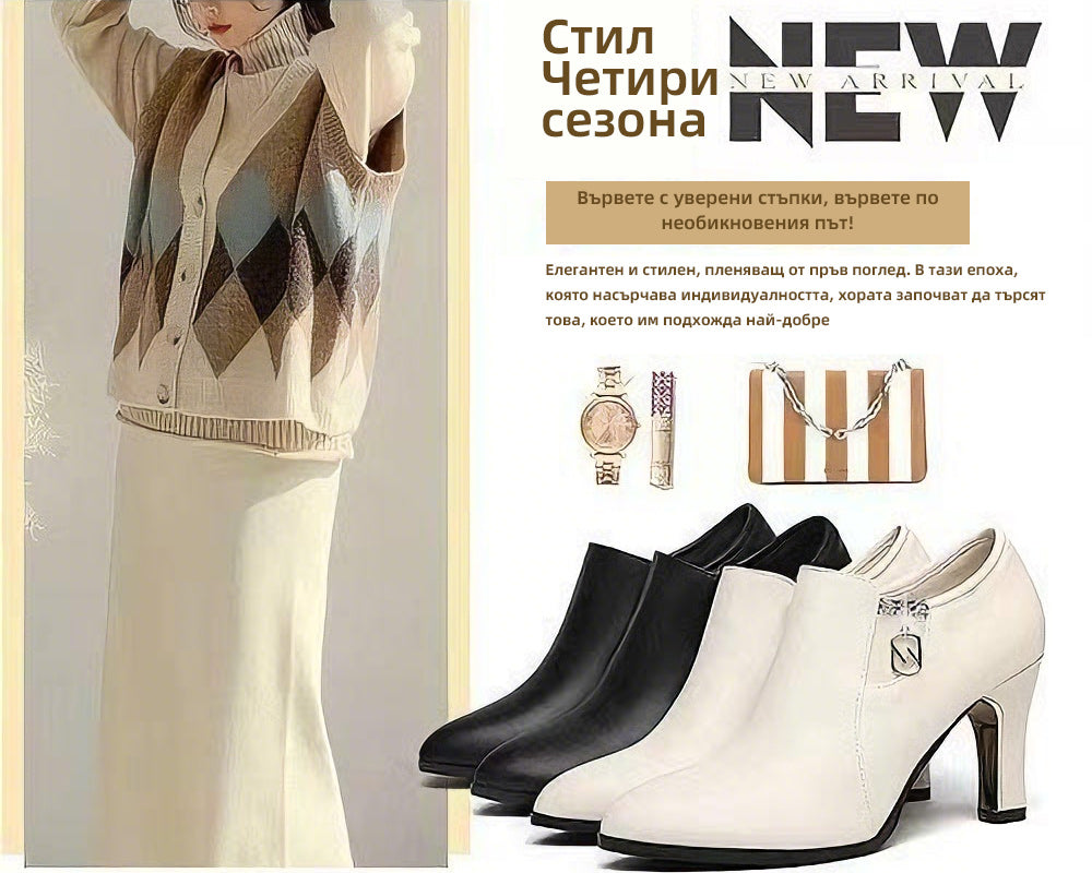 【50% ОТСТЪПКА】👠Нови модерни и универсални ботуши от естествена кожа със заострени върхове