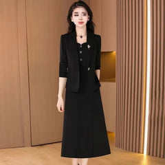 【M-6XL】🎀 Есенен/зимен комплект рокля с оформящ ефект (рокля + яке)✨