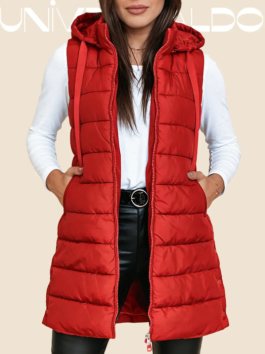 Удължена Памучна Външна Жилетка с Качулка и Молния