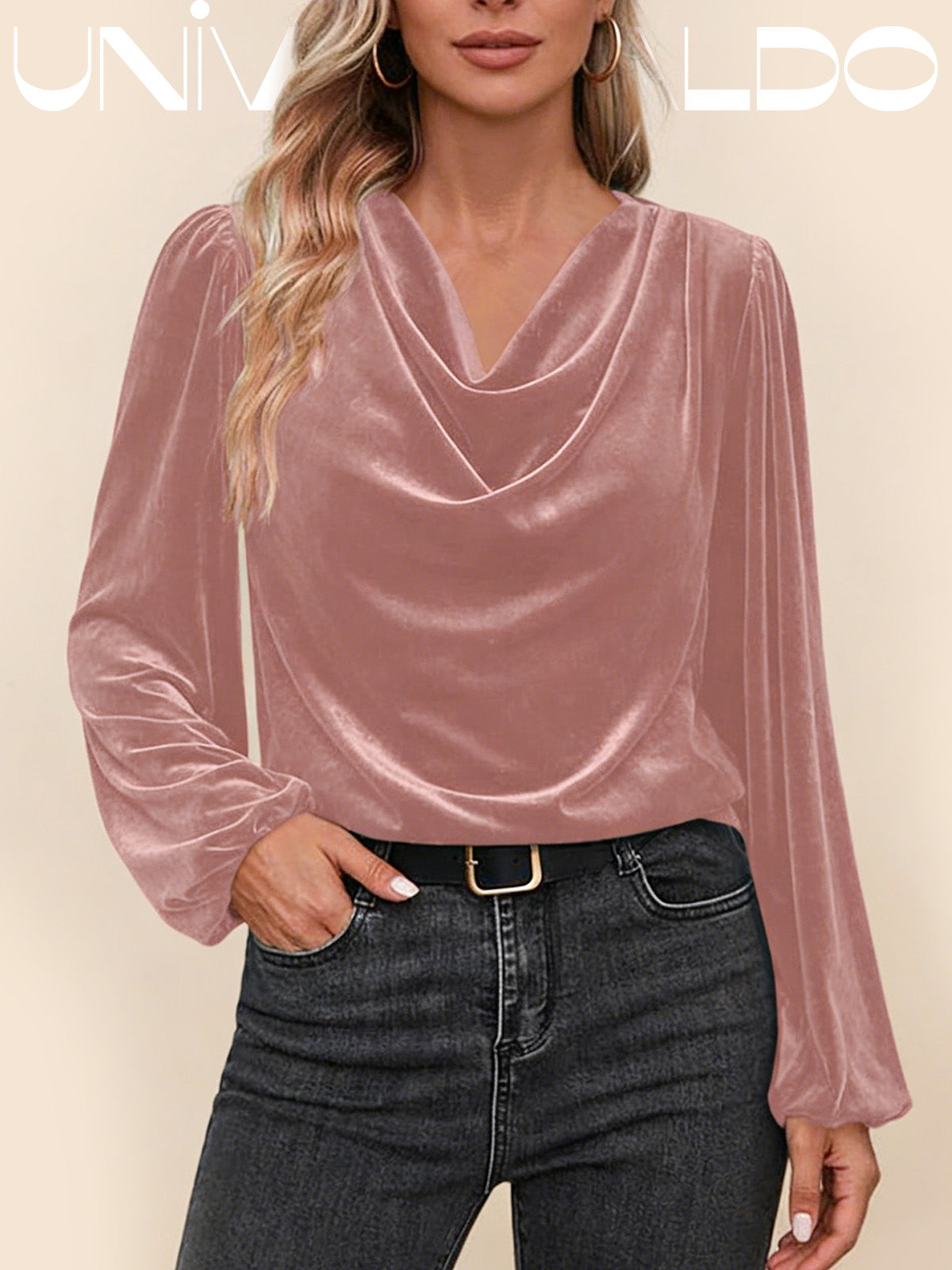 Дамска блуза с плисирана стояща яка и дълъг ръкав