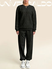 2-Части Комплект: Блуза с Плетен Узор и Прилепнали Панталони