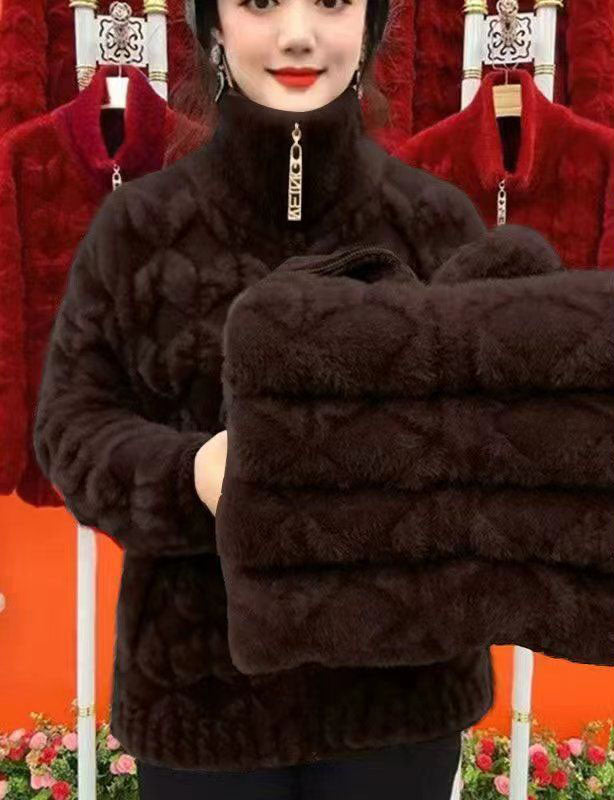 🔥🔥【50% ОТСТЪПКА】Изкуствена кожа от норка за хора на средна възраст и възрастни, дебело есенно-зимно палто