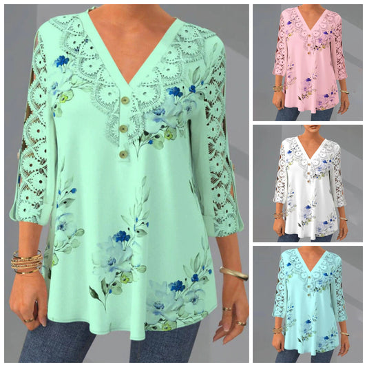 Дантелена Блуза с V-Яка и ¾ Ръкав