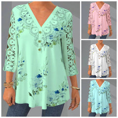 Дантелена Блуза с V-Яка и ¾ Ръкав