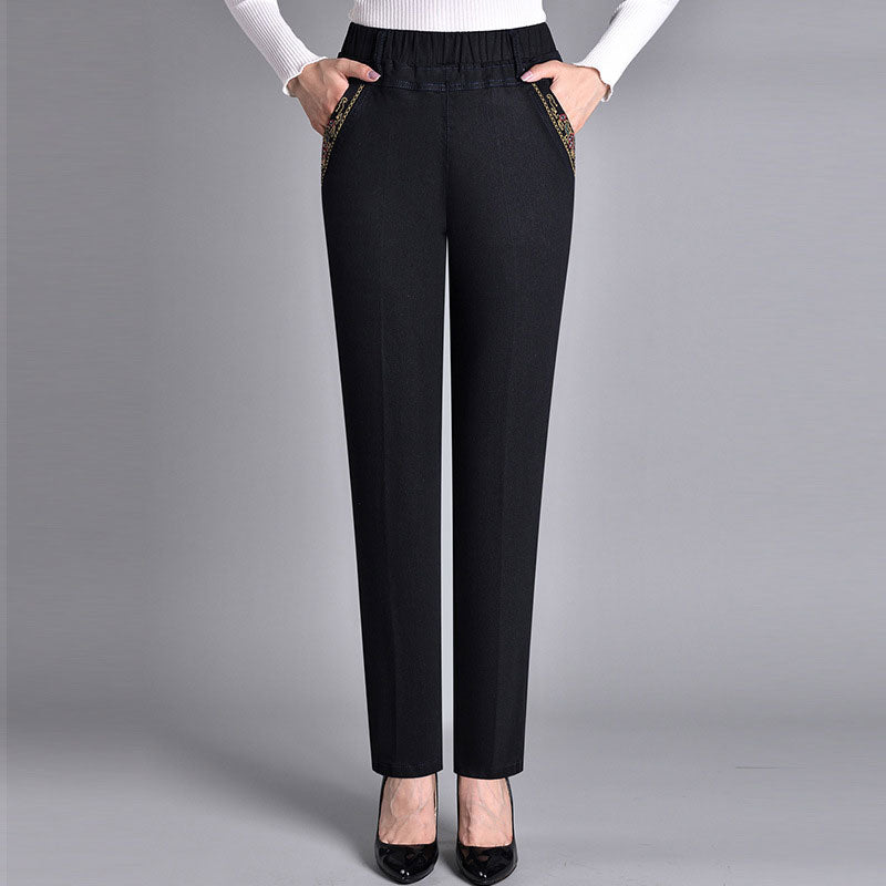 🔥【XL-5XL】👖👖2025 Дамски прави ежедневни еластични дънки (50-90 кг)