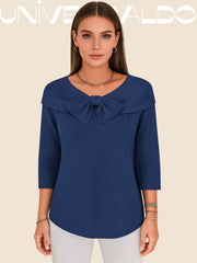 Плетена Блуза с Панделка в Един Цвят