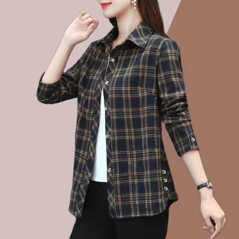 💕【XL-5XL】Нови модерни и универсални есенни дамски карирани ризи