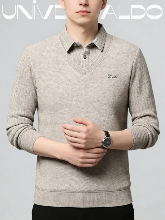 Мъжка Псевдо-Двуделна Топла Тениска с Поли Яка