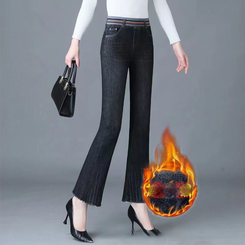 👖【40-85 кг】👖Нови зимни удебелени плюшени дънки с висока талия